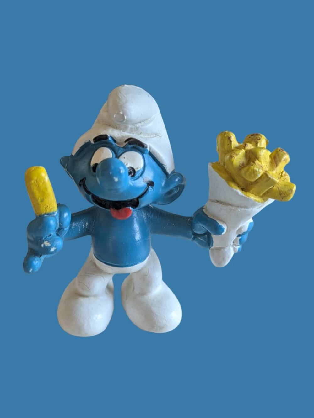 Smurfs French Fries Smurf Vintage 1980 Schleich Peyo PVC Toy Figurine 20131